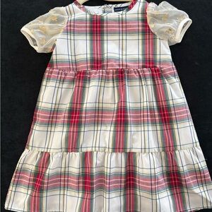 Andy & Evan Red Plaid Dress with Sheer Sleeves